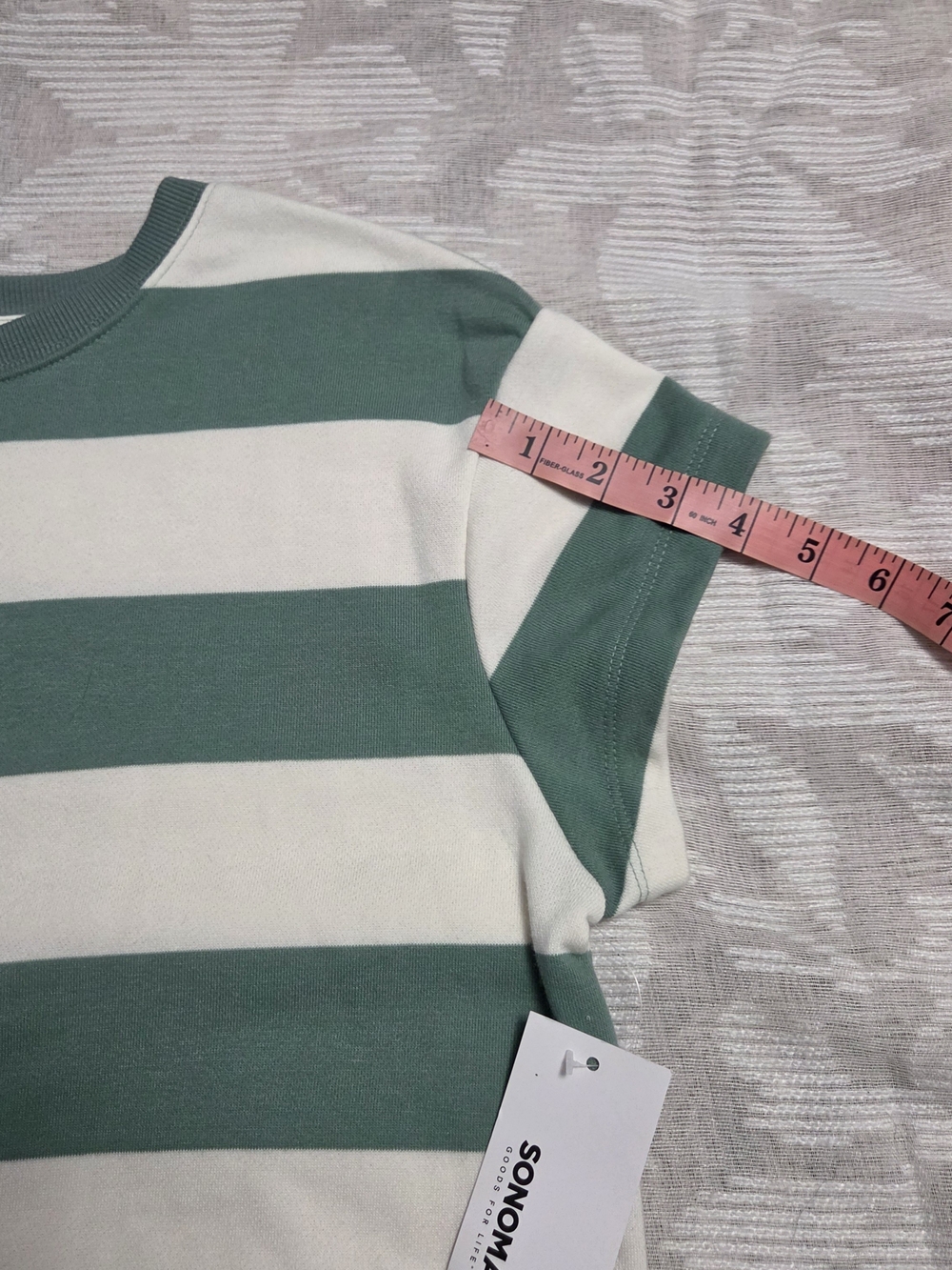 NWT Sonoma Women's M Green & White Striped Crop Sweater Crew Neck Short Sleeve T - Picture 8 of 10